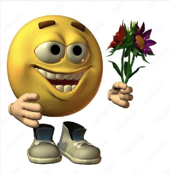 Emoji sorridente segurando um buquê de flores